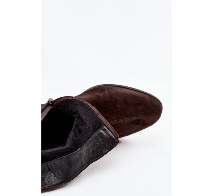 Dámské boty z přírodního semiše na klínu zateplené model 21715526 čokoládové - D&A