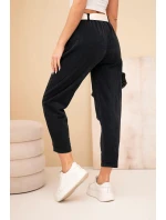 Dámské manšestrové kalhoty s páskem černé Dámské manšestrové kalhoty s páskem černé