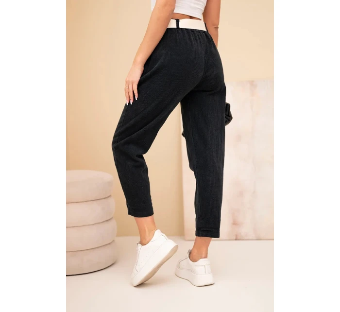 Dámské manšestrové kalhoty s páskem černé Dámské manšestrové kalhoty s páskem černé