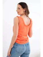 Dámská halenka z viskózy s volánkem u výstřihu oranžová Dámská halenka z viskózy s volánkem u výstřihu oranžová