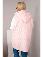 Dámská prošívaná vesta Plus Size s kapucí cukrově růžová