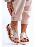 kožené sandály na klínu Zlaté model 21617433 - Zazoo kožené sandály na klínu Zlaté model 21617433 - Zazoo