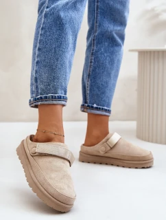 Dámské pantofle zateplené kožíškem na platformě béžové model 21671330 - Boto