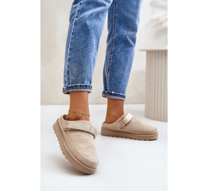 Dámské pantofle zateplené kožíškem na platformě béžové model 21671330 - Boto
