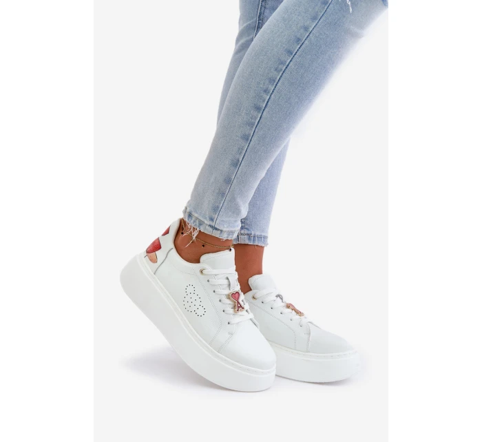 Dámské Kožené Tenisky Na Platformě S A Dekorativním  Bílé model 21675592 - VINCEZA