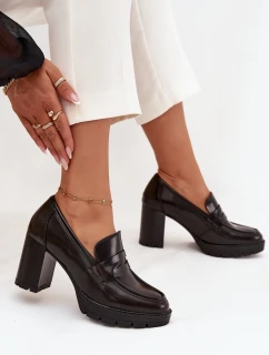 Dámské polobotky na sloupku z eko kůže čokoládové model 21710751 - Boto