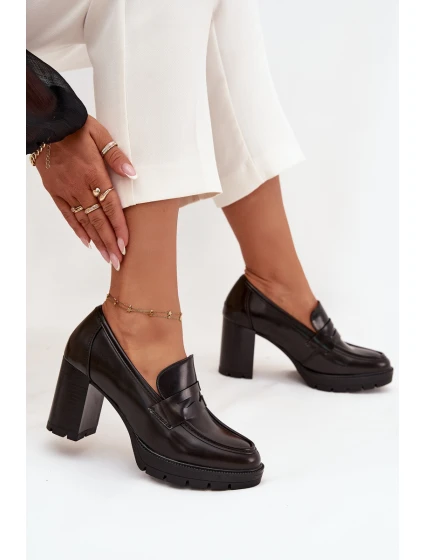 Dámské polobotky na sloupku z eko kůže čokoládové model 21710751 - Boto