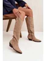 Oceplené cowboy boty na podpatku z eko semiše béžové Jovianne