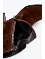 Kožené semišové dámské na podpatku  čokoládové model 21714678 - Maciejka