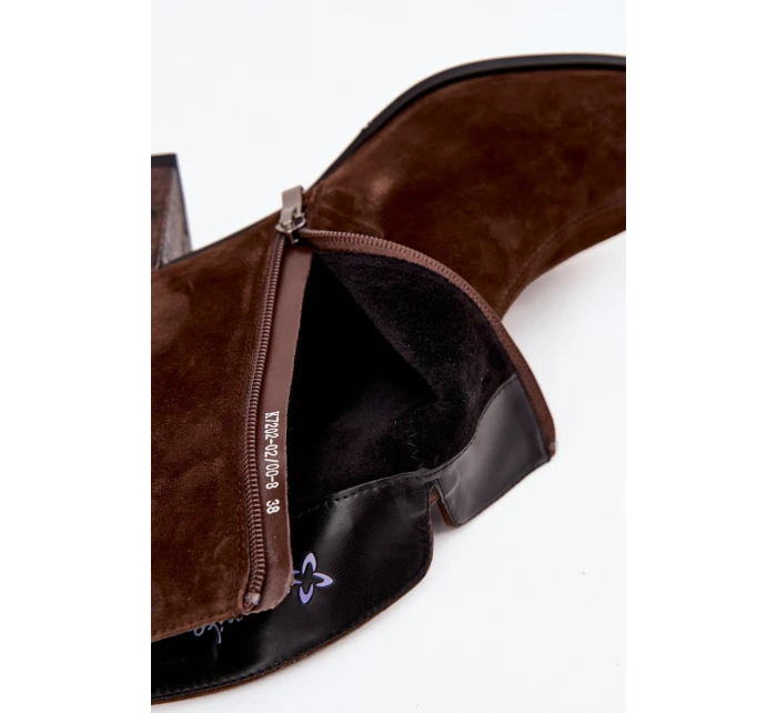 Kožené semišové dámské na podpatku  čokoládové model 21714678 - Maciejka