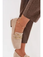 Dámské mokasíny z pravé nubukové kůže se zlatým detailem D&A CR61-3115 Béžové