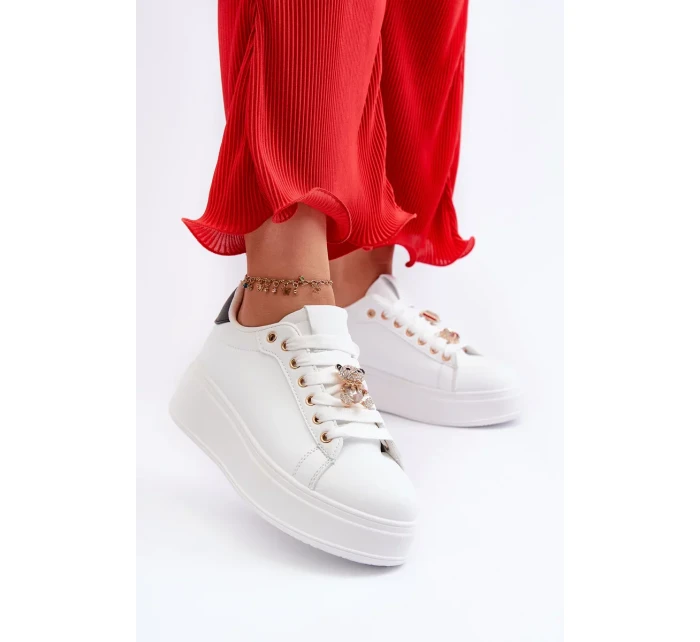 Dámské tenisky na platformě s medvídkem, bílá Moanda Dámské tenisky na platformě s medvídkem, bílá Moanda