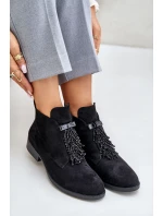 Zateplené Nízké Kotníkové Boty s Ozdobou na Zip S.Barski Černé Zateplené Nízké Kotníkové Boty s Ozdobou na Zip S.Barski Černé