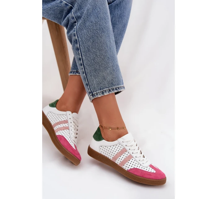 Dámské kožené tenisky ažurové Zazoo – bílo/růžové Dámské kožené tenisky ažurové Zazoo – bílo/růžové