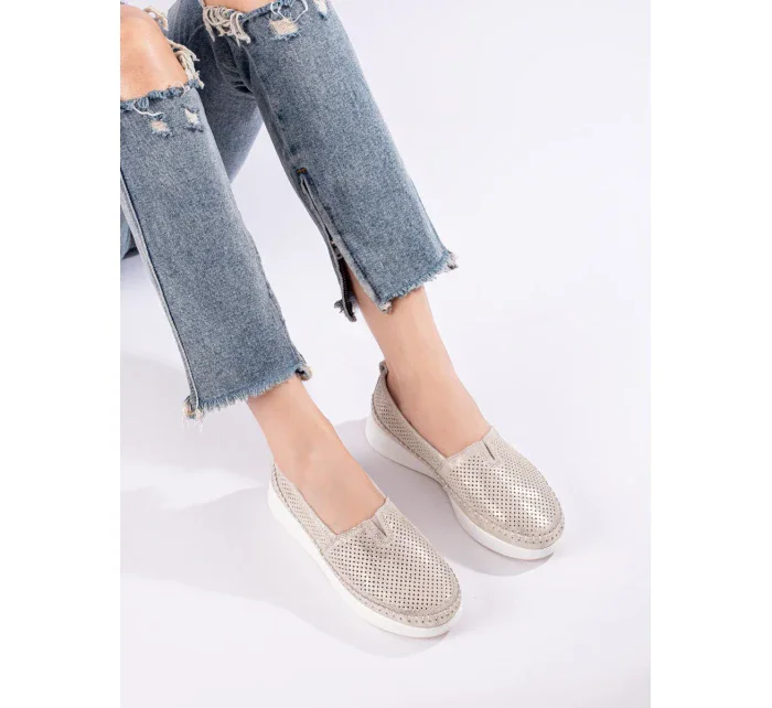 Pohodlné dámské zlaté  polobotky bez podpatku