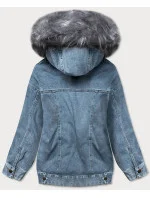Světle modro-šedá dámská džínová bunda s kožešinovou odepínací podšívkou (br9588-5009) Světle modro-šedá dámská džínová bunda s kožešinovou odepínací podšívkou (br9588-5009)