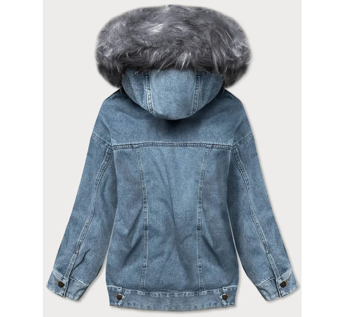 Světle modro-šedá dámská džínová bunda s kožešinovou odepínací podšívkou (br9588-5009) Světle modro-šedá dámská džínová bunda s kožešinovou odepínací podšívkou (br9588-5009)