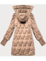 Béžová prošívaná dámská bunda pro přechodné období s úpletovými stahovacími lemy Libland (LD-7775)