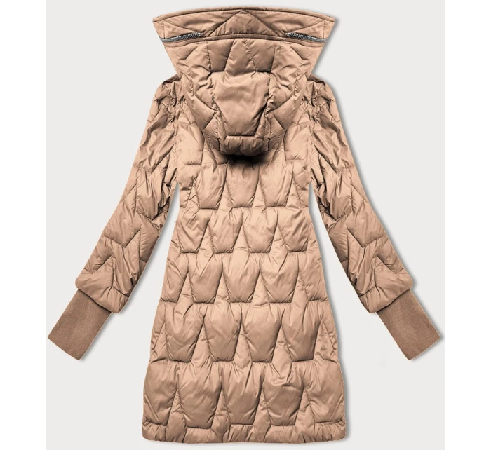 Béžová prošívaná dámská bunda pro přechodné období s úpletovými stahovacími lemy Libland (LD-7775)