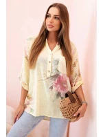 Dámská blůza z bavlny s květinovým vzorem a knoflíky žlutý