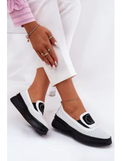 Dámské Kožené Mokasíny Na Platformě A Klínu Bílé model 21686687 - VINCEZA