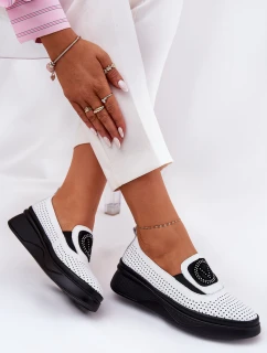 Dámské Kožené Mokasíny Na Platformě A Klínu Bílé model 21686687 - VINCEZA