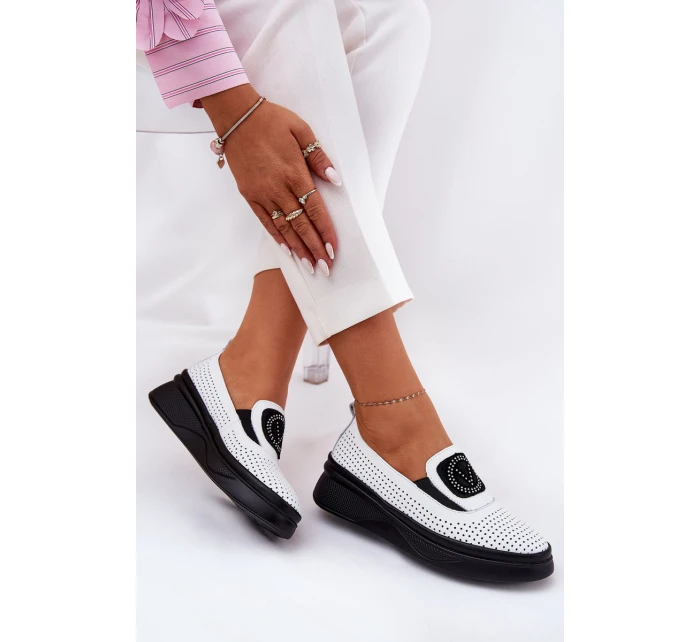 Dámské Kožené Mokasíny Na Platformě A Klínu Bílé model 21686687 - VINCEZA