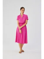 model 19647481 Viskózové šaty se šňůrkou v pase lila - STYLOVE