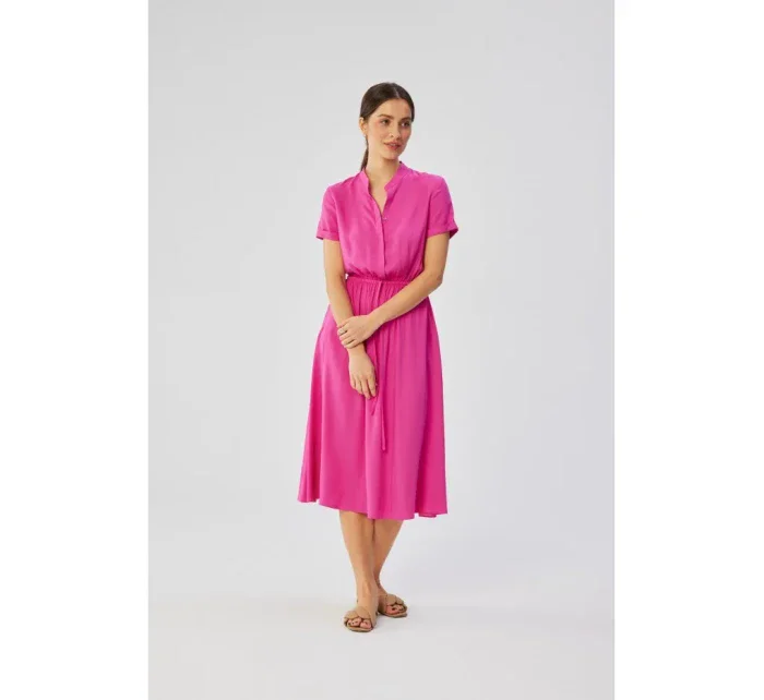 model 19647481 Viskózové šaty se šňůrkou v pase lila - STYLOVE