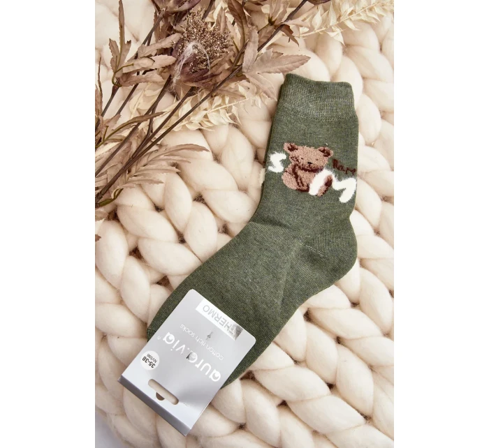 Teplé bavlněné ponožky s medvídkem, zelené Teplé bavlněné ponožky s medvídkem, zelené