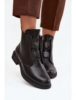 Dámské zateplené boty Tavressa – černé, s nízkým podpatkem a ozdobami Dámské zateplené boty Tavressa – černé, s nízkým podpatkem a ozdobami