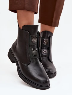 Dámské zateplené boty Tavressa – černé, s nízkým podpatkem a ozdobami