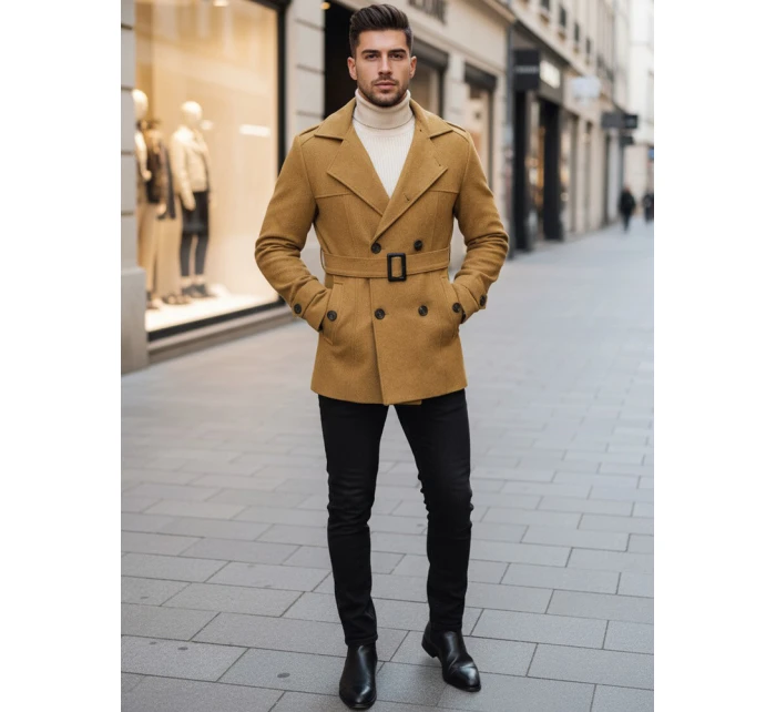 Pánský dvouřadový kabát pískový Dstreet CX0443 Pánský dvouřadový kabát pískový Dstreet CX0443