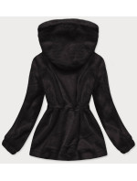 Černá kožešinová dámská bunda s kapucí model 16151613 - S'WEST