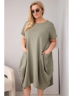 Dámské šaty Plus Size z bavlny s kapsami khaki