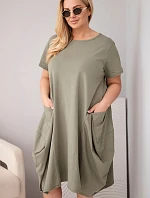Dámské šaty Plus Size z bavlny s kapsami khaki