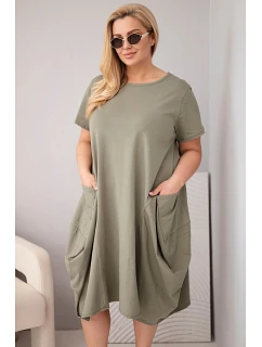 Dámské šaty Plus Size z bavlny s kapsami khaki