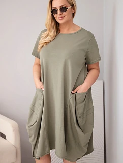 Dámské šaty Plus Size z bavlny s kapsami khaki