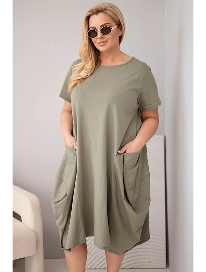 Dámské šaty Plus Size z bavlny s kapsami khaki