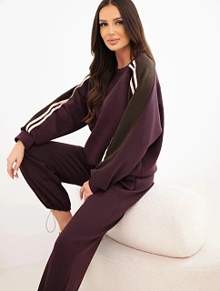 Dámská souprava z viskózy sportovní s dlouhým rukávem a model 22401367 kalhotami švestkový - K-Fashion