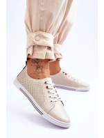 Dámské kožené ažurové tenisky béžové model 21615830 - S.Barski Dámské kožené ažurové tenisky béžové model 21615830 - S.Barski