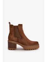 Dámské Zateplené Botky Na Podpatku Eko Semišové Hnědé model 21669073 - Boto Dámské Zateplené Botky Na Podpatku Eko Semišové Hnědé model 21669073 - Boto