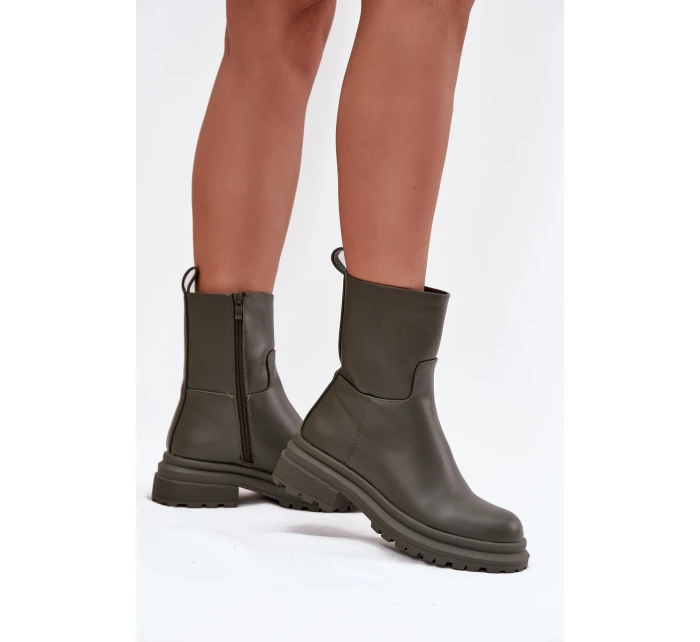 Dámské kotníkové boty na platformě ML245 Khaki tmavě zelená - Diamantique