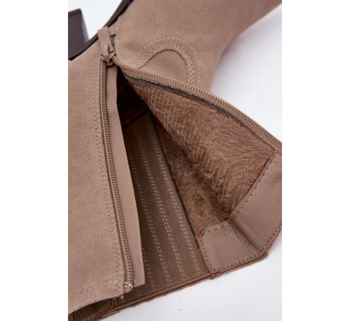 Dámské kotníkové boty na podpatku Béžová  Shoes model 21874682 - IDEAL SHOES