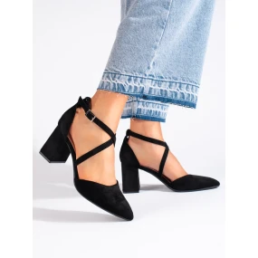 Originální černé  lodičky dámské na širokém podpatku