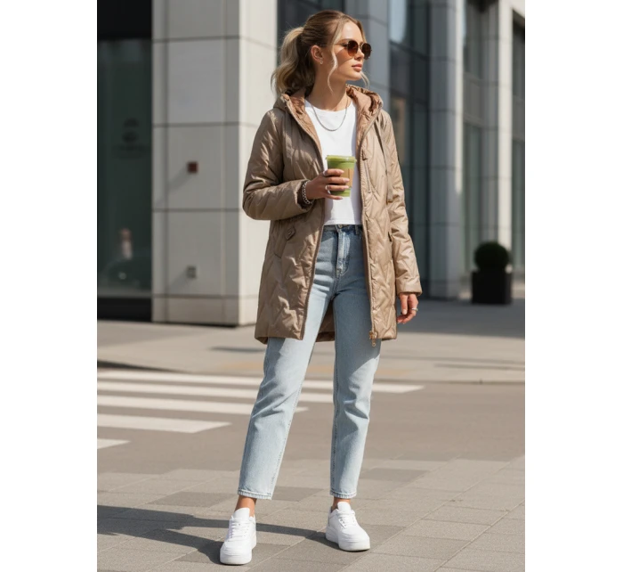 Dámská prošívaná přechodová bunda velbloudí barvy FashionStreet TY5563