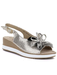 Dámské zlaté kožené sandály s květinami S.Barski model 22099393