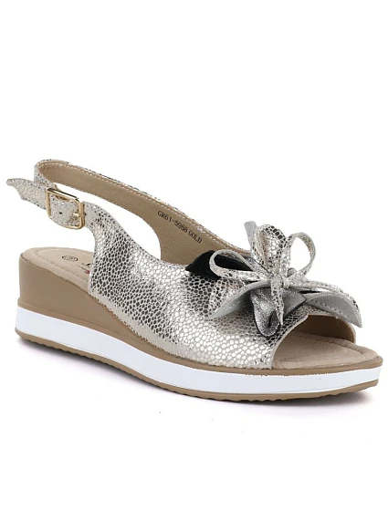 Dámské zlaté kožené sandály s květinami S.Barski model 22099393