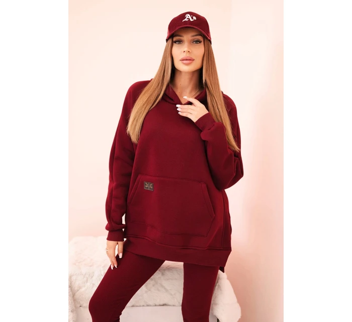 Dámská bavlněná souprava s kapucí a legíny s vysokým pasem bordový Dámská bavlněná souprava s kapucí a legíny s vysokým pasem bordový