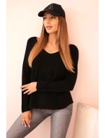 Dámský svetr z viskózy s dlouhým rukávem a kulatým výstřihem černý Dámský svetr z viskózy s dlouhým rukávem a kulatým výstřihem černý